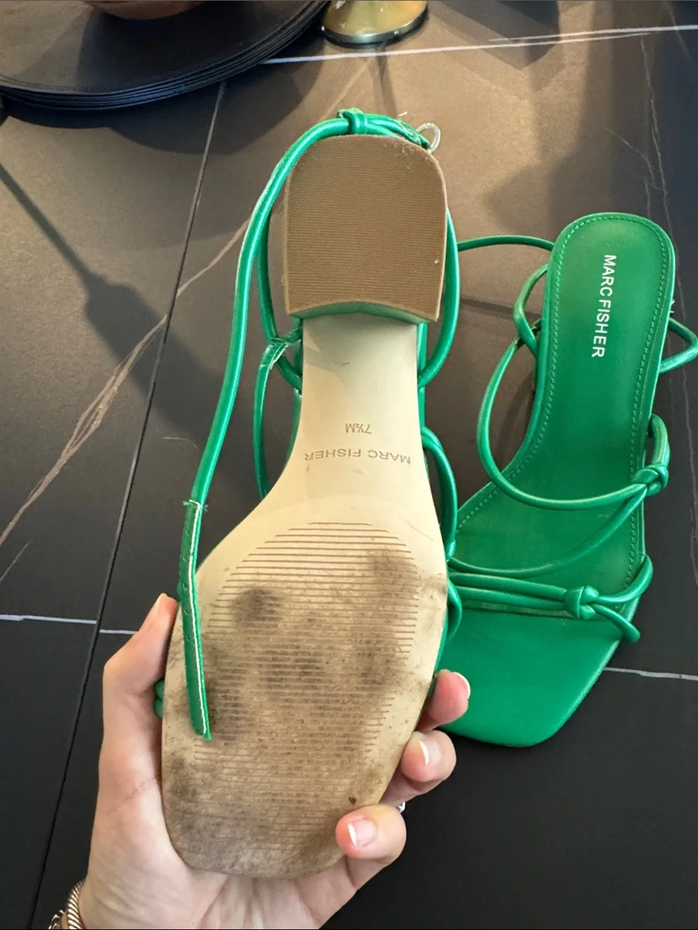 Marc Fisher Emerald Green Strappy Block Heel Sandals